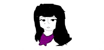 紫色のマフラーをした黒髪の女の子