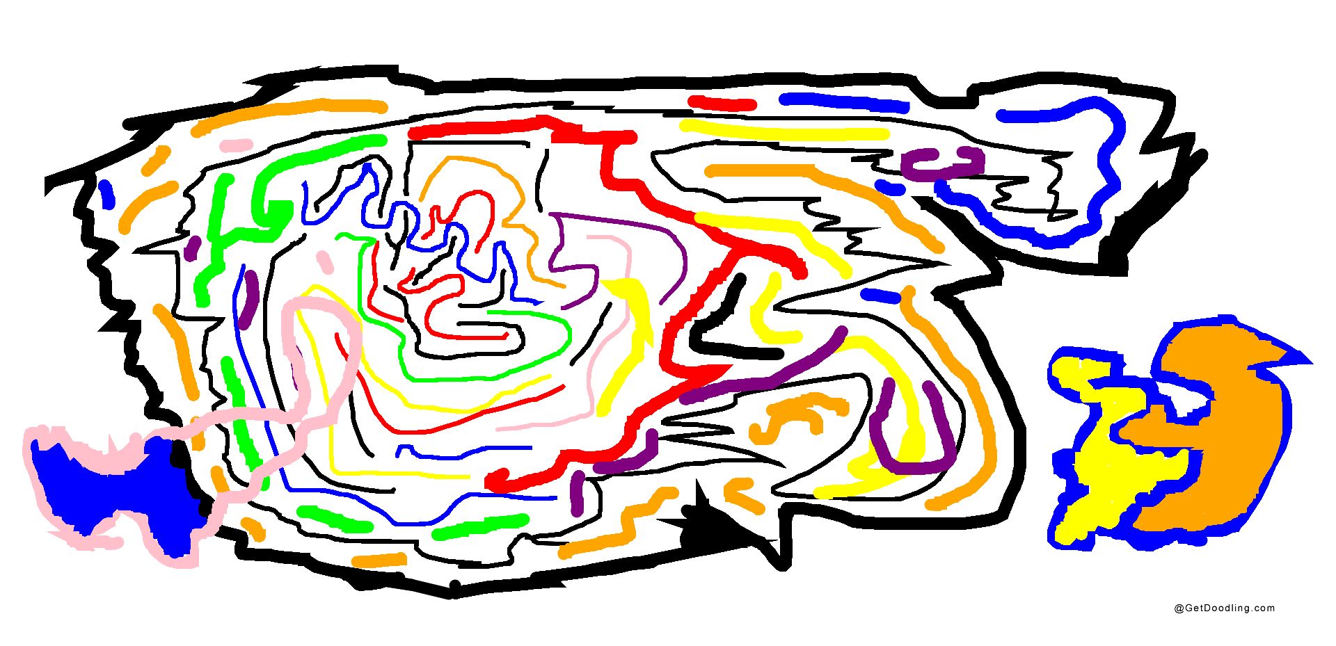 Un labyrinthe abstrait composé de lignes multicolores