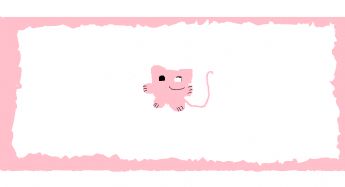 Al centro del bordo rosa, c'è un gattino dei cartoni animati