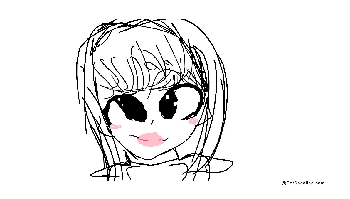 A close-up of a girl with big eyes and long hair