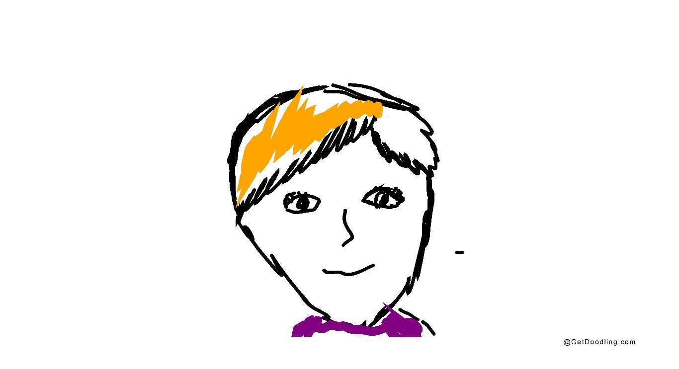 A portrait of a character with short hair and orange highlights.