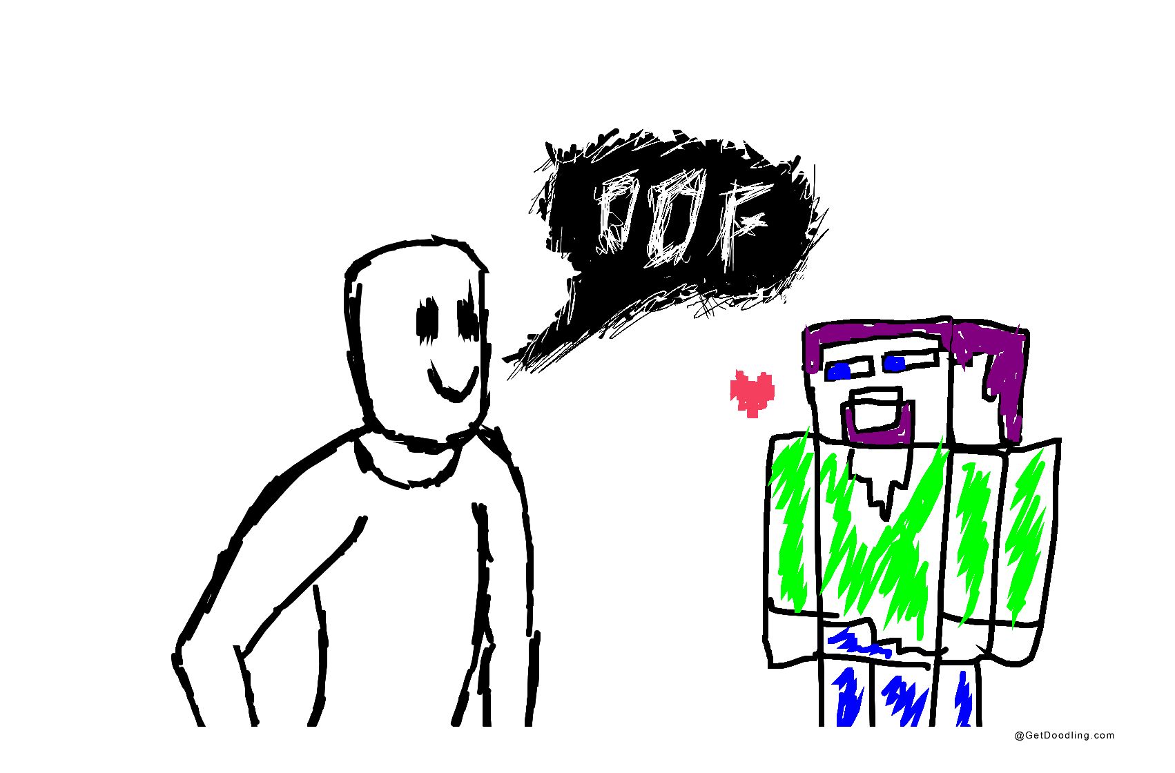 En simpel stregtegning af en figur siger *OOF* til en pixeleret figur