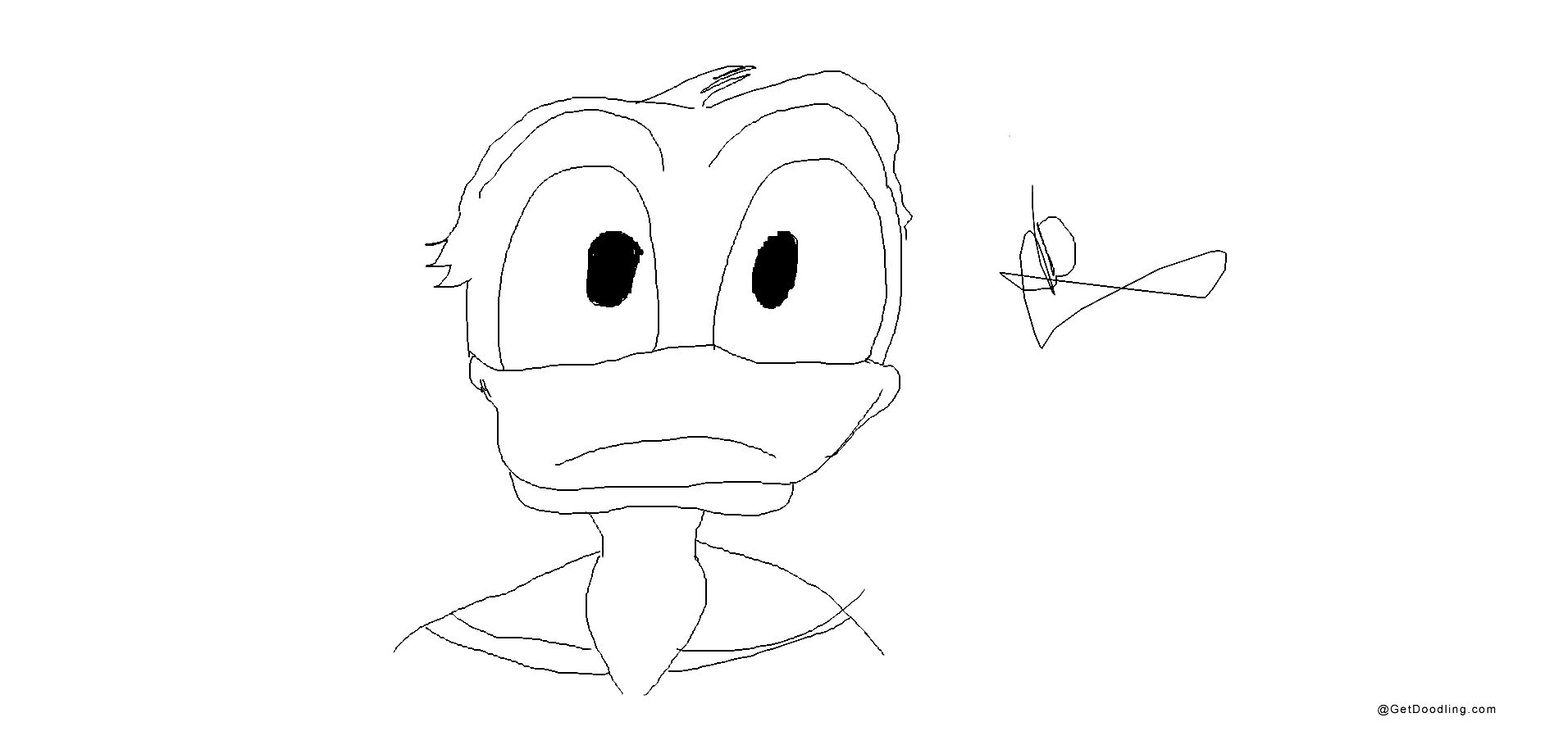 Un'anatra dei cartoni animati disegnata con linee semplici.