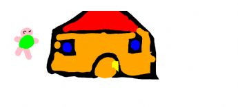 Et lite barn står ved siden av et stort hus med rødt tak og oransje vegger