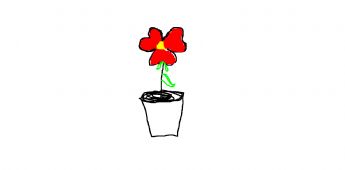 En liten röd blomma planterad i en blomkruka.