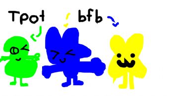 Tiga karakter dengan warna berbeda—hijau, biru, dan kuning—berdiri bersama