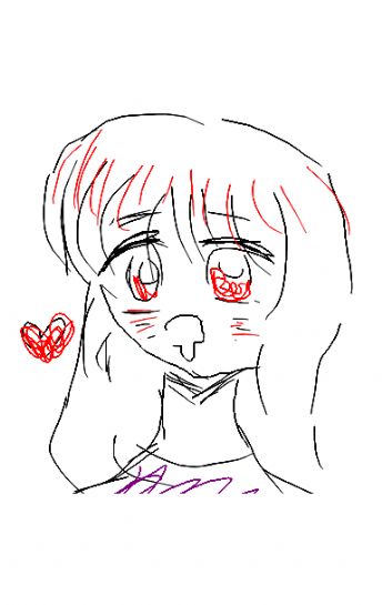 A little girl with big eyes and a small red heart