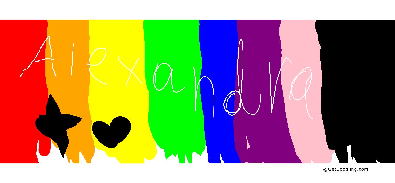 A colorful striped artwork featuring the name *Alexandra*