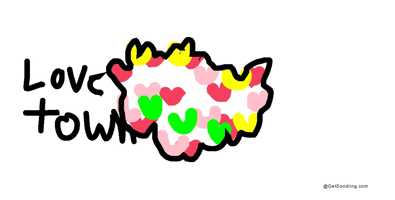 A *heart-shaped town* made of colorful hearts