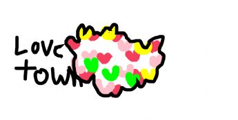 Une *ville en forme de cœur* faite de cœurs colorés