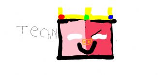 A pink, square-faced pig wearing a crown