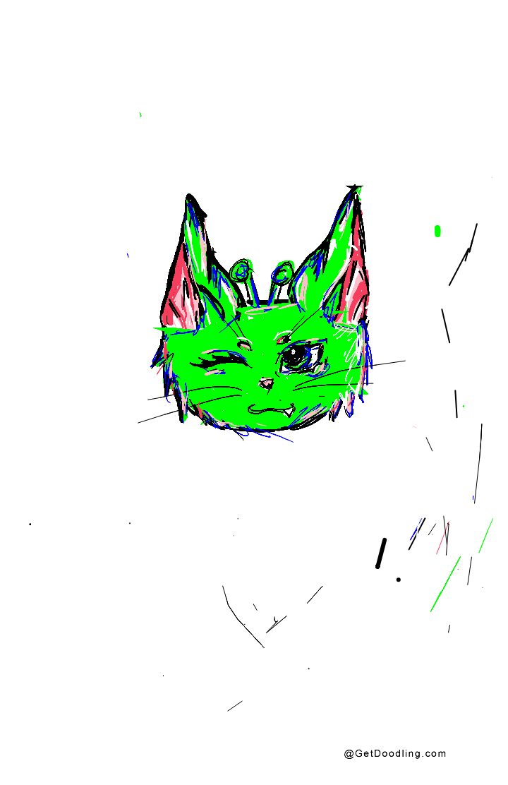 A green alien cat with antennae on its head