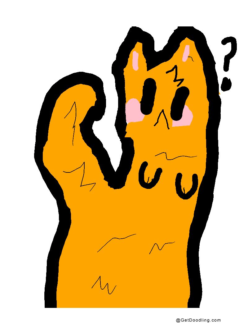 A little yellow cat with a puzzled look, as if it's scratching its head