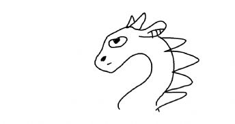 Een cartoondraak met hoorns en stekels op zijn rug