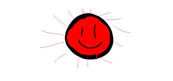 赤い光を放つ、幸せそうな小さな太陽