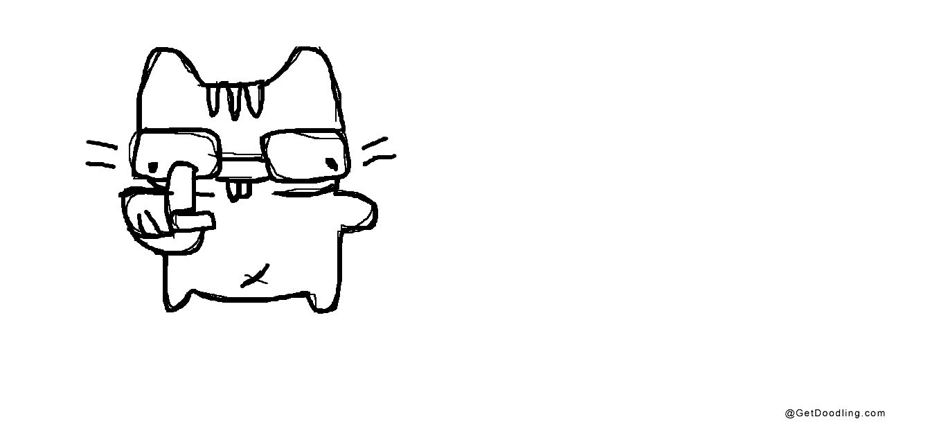 A cat with glasses raising its finger