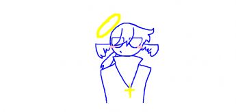 A drawing of an angel with a halo