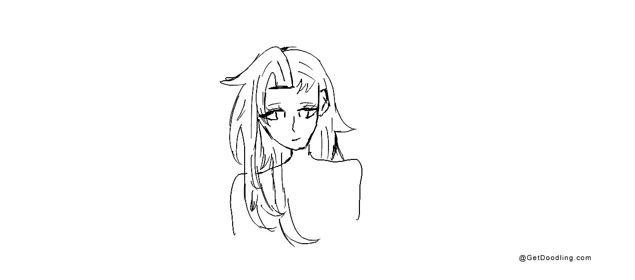 Black and white sketch of a girl's head