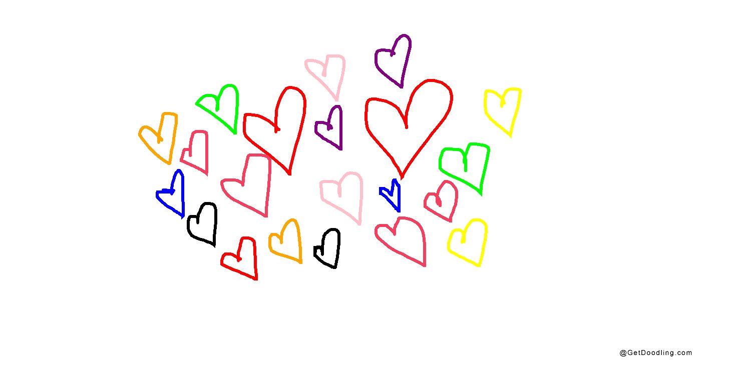 Colorful hearts dance in the air