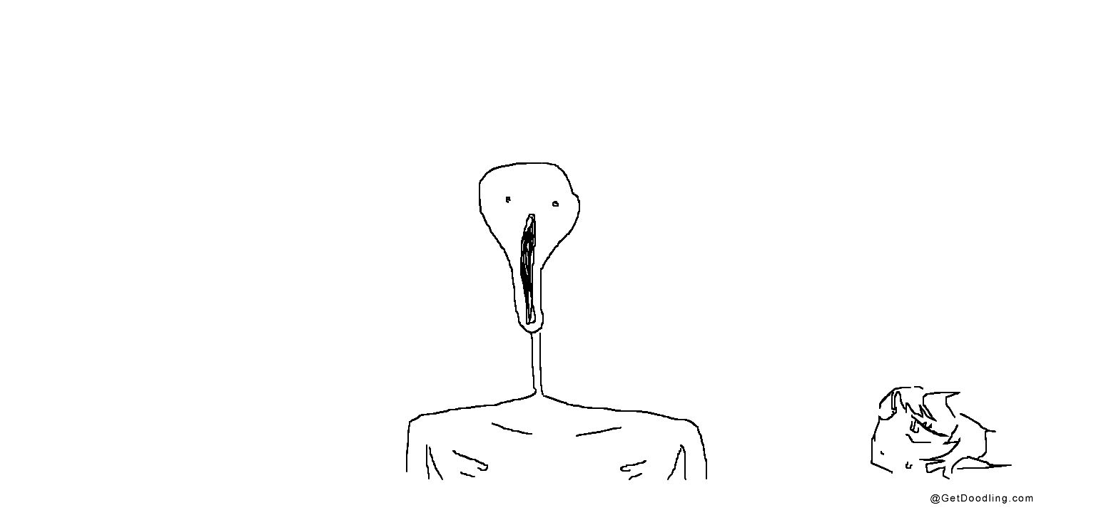 A strange figure with a long, thin neck