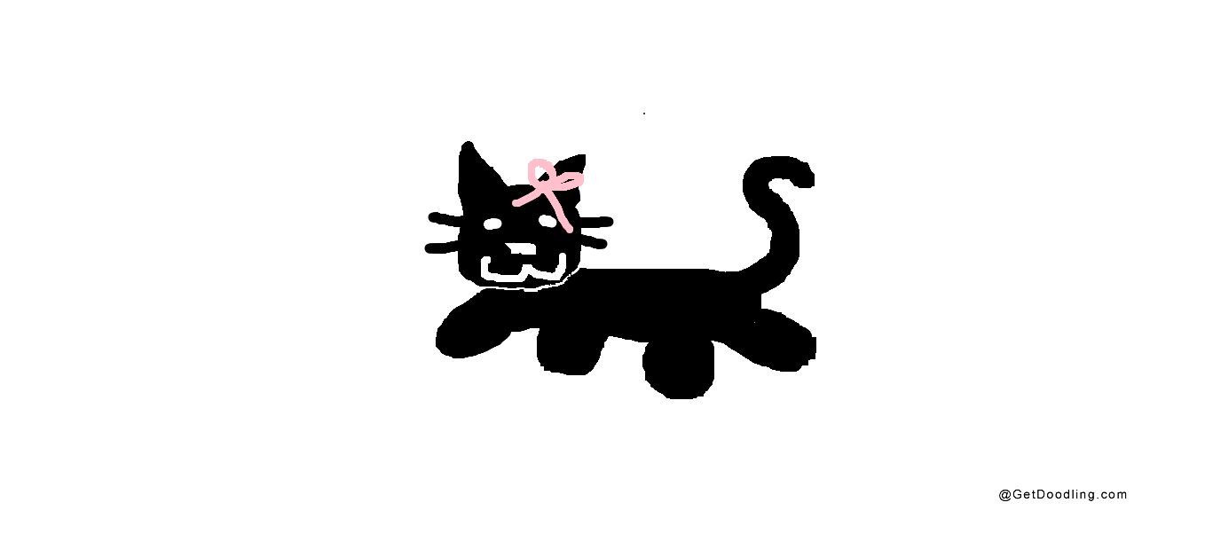 A black cat wearing a pink bow