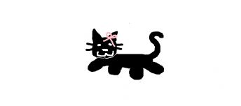 A black cat wearing a pink bow