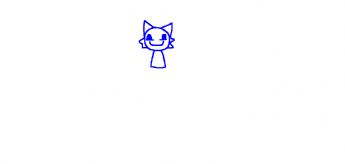 Seekor kucing biru kecil yang bahagia dengan telinga runcing