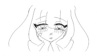 A long-haired girl resting her chin on her hand, gazing into the distance.