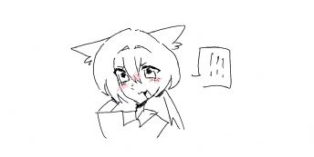 A shy girl with short hair and cat ears