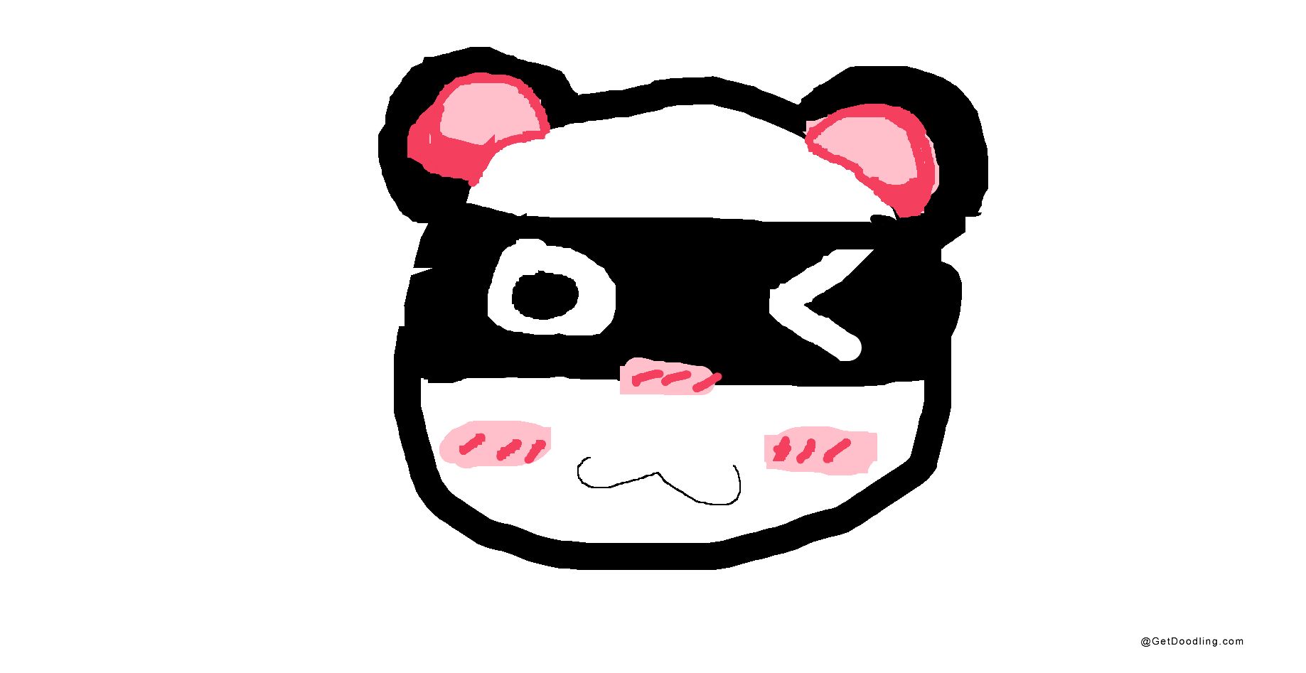 A pink-eared, winking panda
