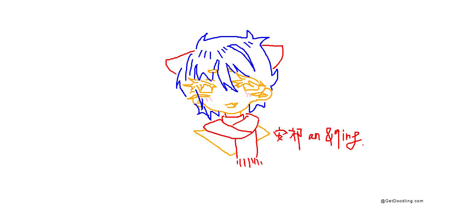 DESC: A blue-haired boy with cat ears and a red scarf