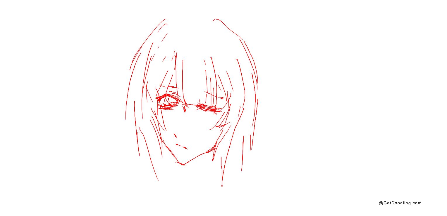 A melancholic girl with red lines