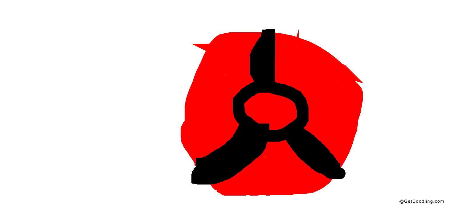 A three-bladed propeller with a red background