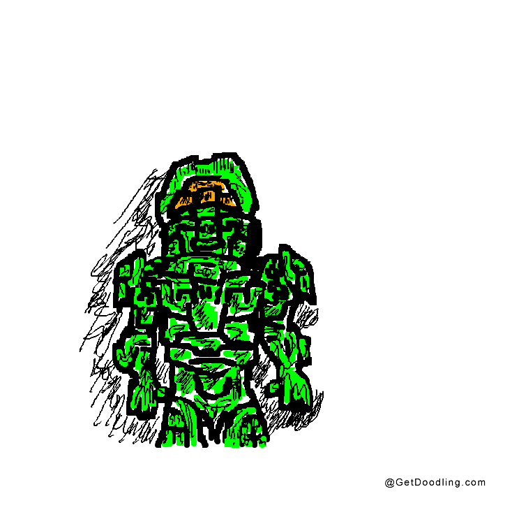 Green robot with an orange visor