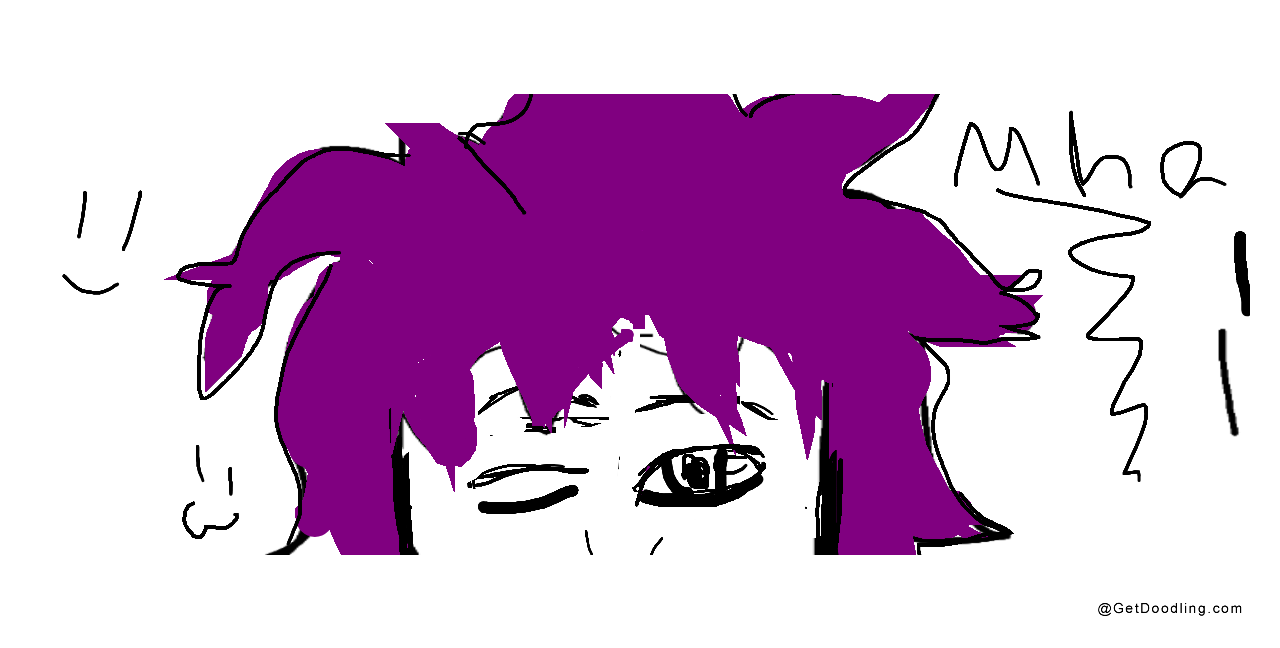 Purple spiky-haired cartoon face winking