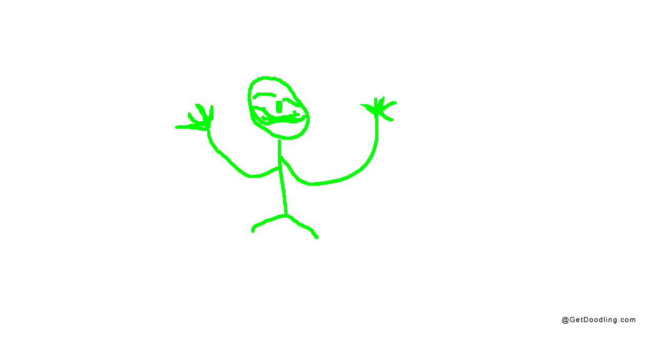 Happy green stick figure waving hello