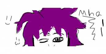 Purple spiky-haired cartoon face winking
