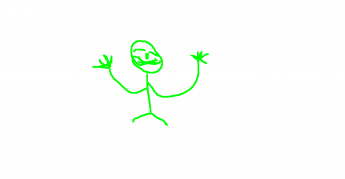 Happy green stick figure waving hello