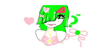 Green-Haired Girl with Pink Bow Smiling