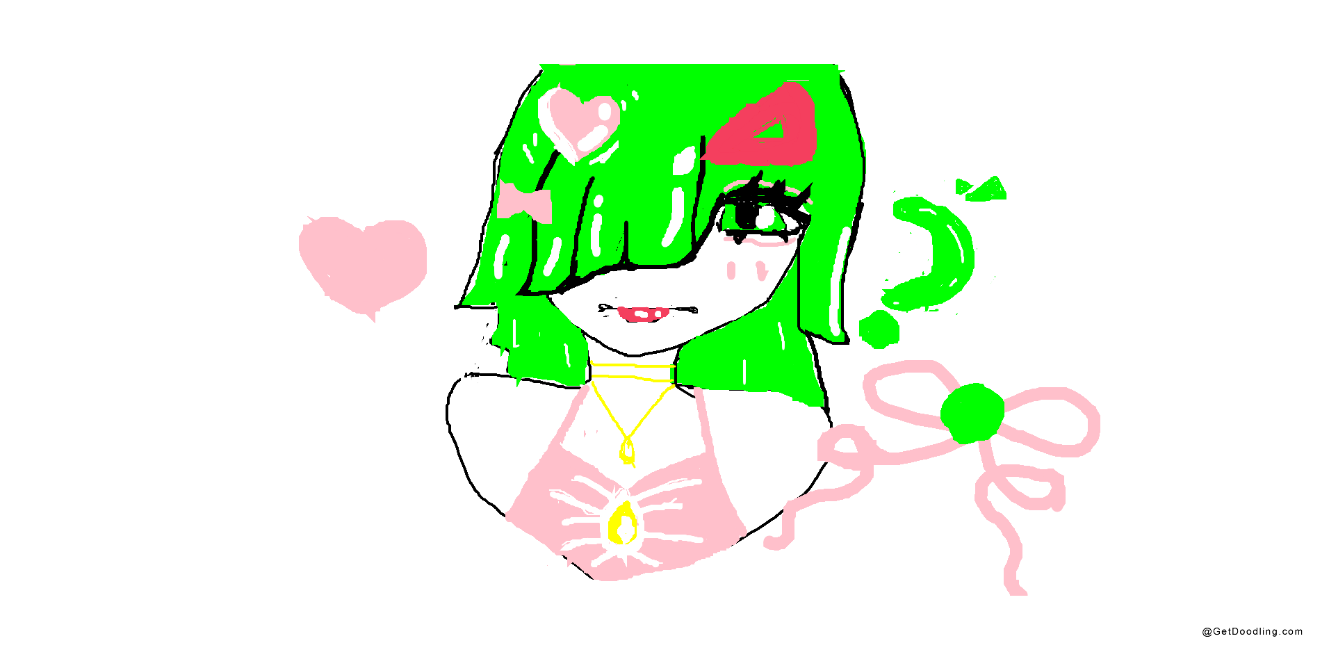 Green-Haired Girl with Pink Bow Smiling